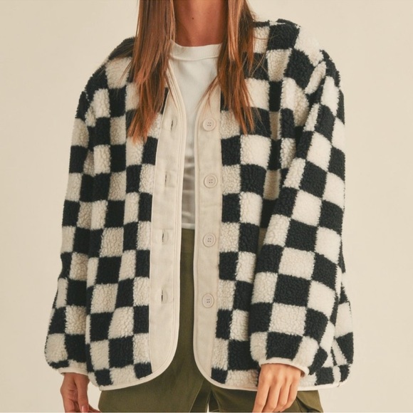 Miou Muse Black and White Checkered Jacket - Picture 1 of 5